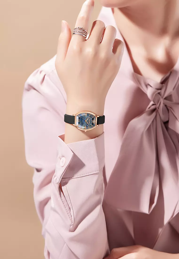 Jam Tangan Wanita Original Kasual Tali Kulit Elegan Style Jam Tangan Cewek SL6118 black