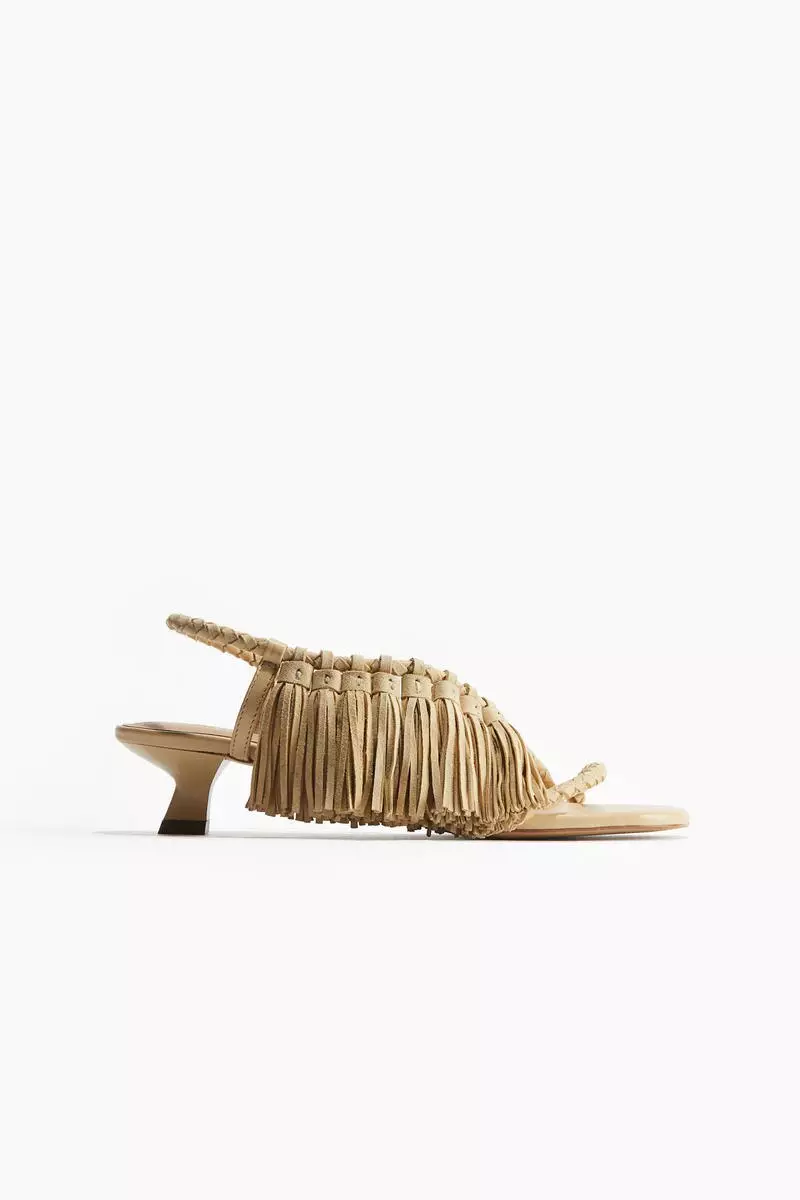 Fringe-trimmed heeled sandals