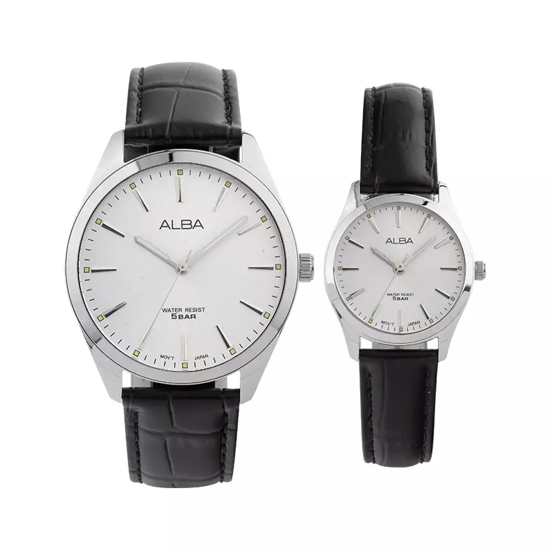 Jam Tangan Couple Alba ARX137X1_ARX119X1 Couple Silver Dial Black Leather Strap