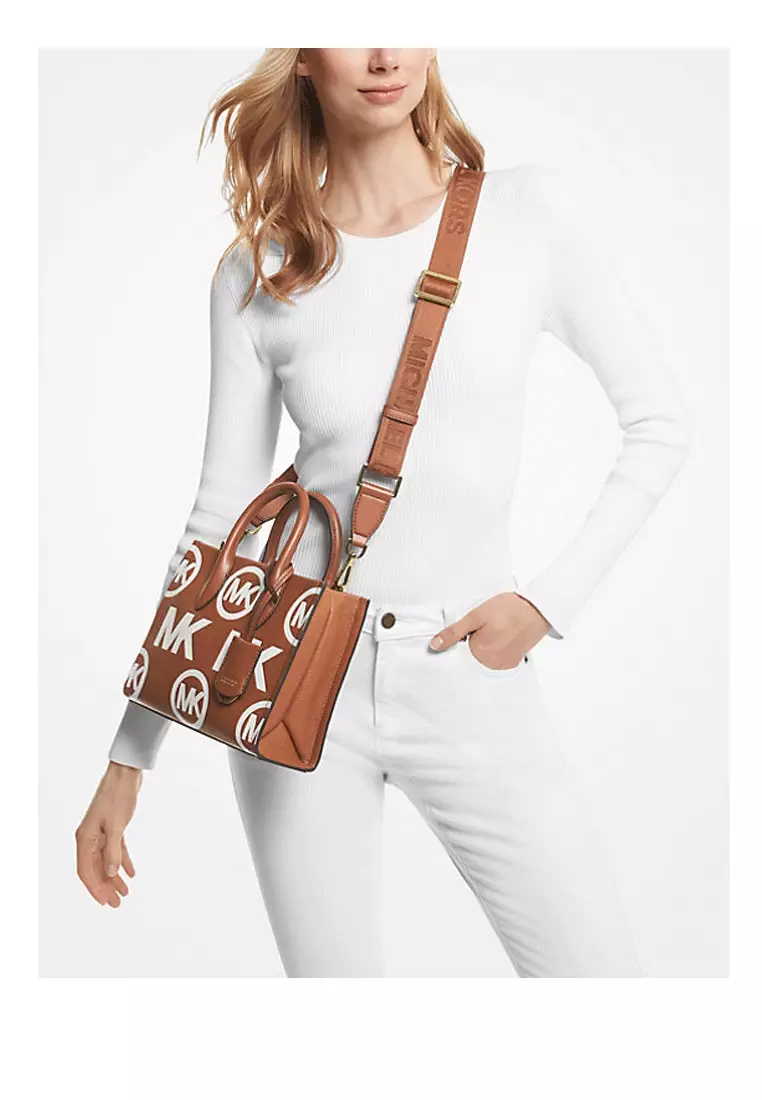 Michael Kors Mirella Small Logo Jacquard Crossbody Bag in Tea Rose