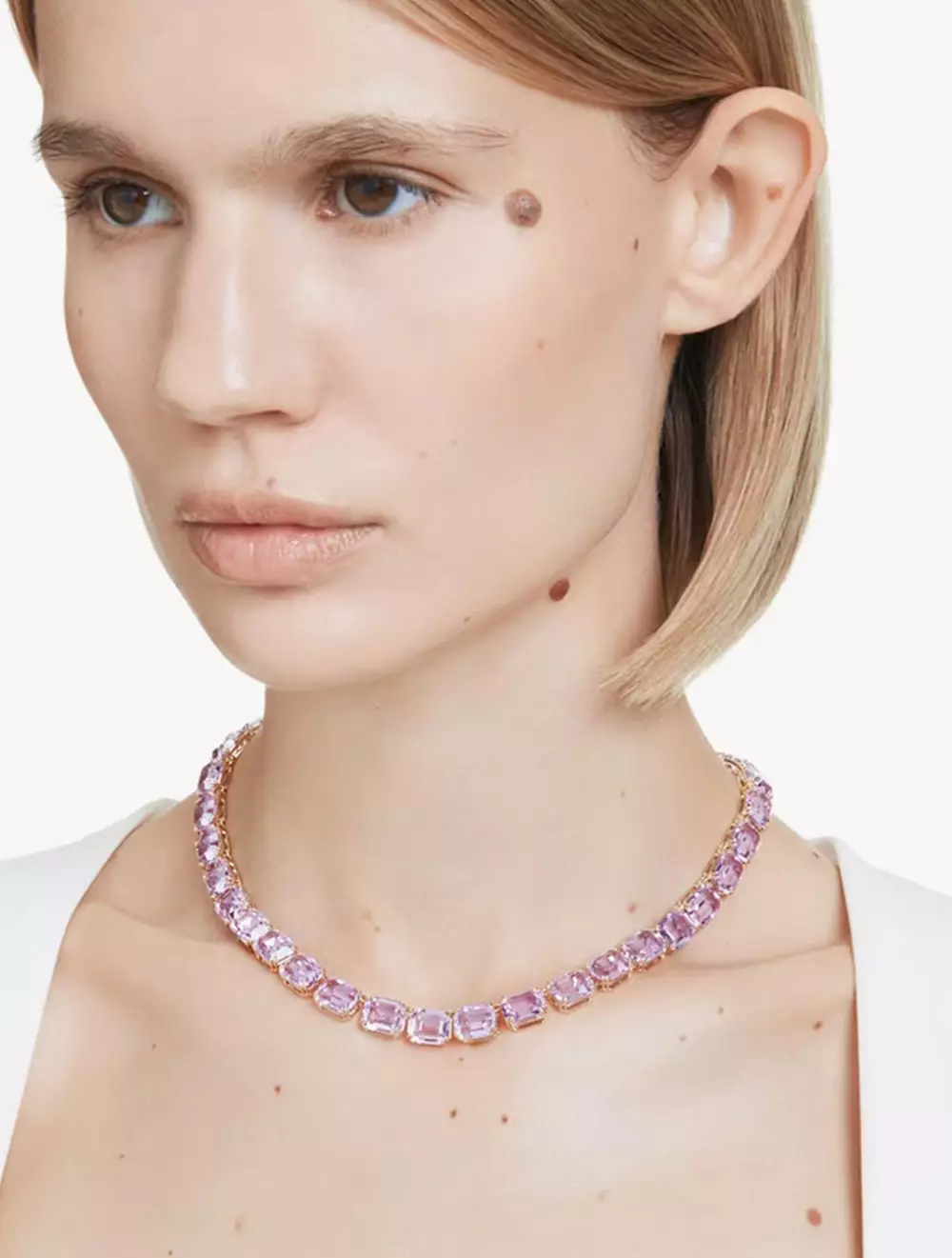 Millenia Tennis Necklace, Octagon Cut, Purple, Gold-Tone Plated - Purple