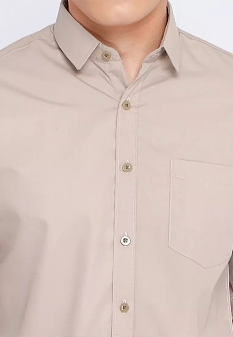 Simple Perfect Kemeja Pria Lengan Panjang Polos | Premium Solid Basic Gallant Shirt 7714 Khaki