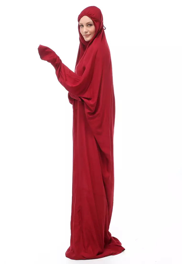 Karina Mukena Terusan Simple Muslimah Wanita Motif Polos Relaxed Fit - Maroon