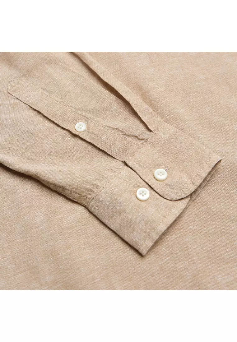 Men's Linen Cotton Stand Collar Long Sleeve Shirt 01046218