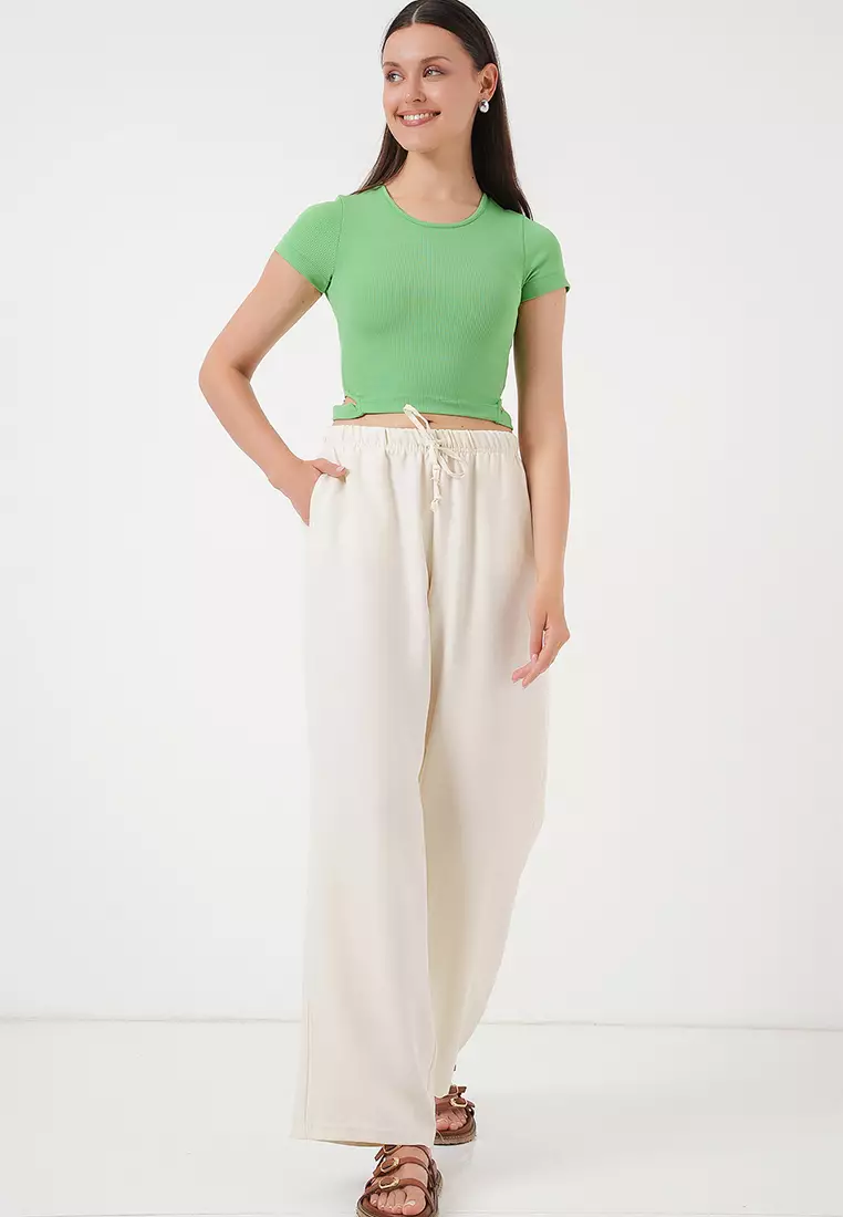 Wide Leg Linen-Look Trousers