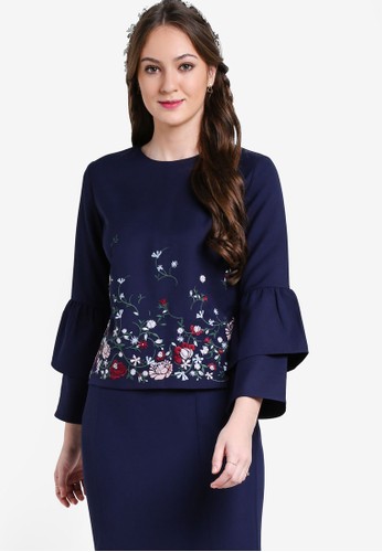 Floral Embroidery Flare Sleeve Top