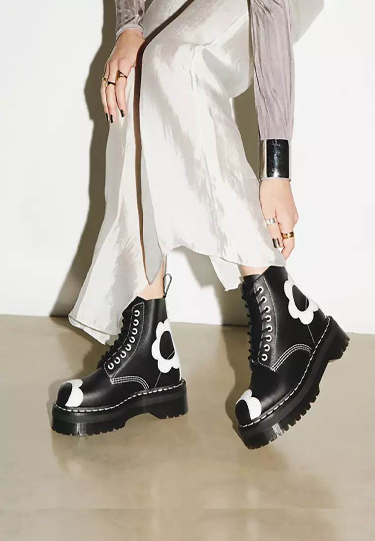 Buy Martens Sinclair Black White Pisa Leather Platform Ankle