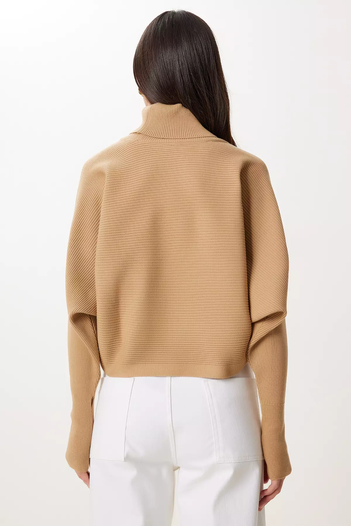 Women's Biscuit Finger Snap Crop Ribbed Knitwear Sweater Mx00238