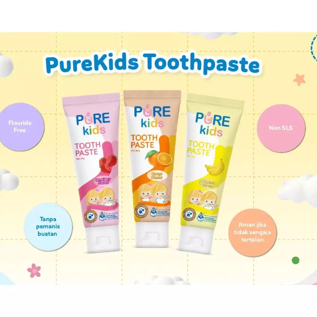 PURE Kids ToothPaste Strawberry 50 gr / Pasta Gigi Anak / Tooth Paste Odol Pure BB PureBaby