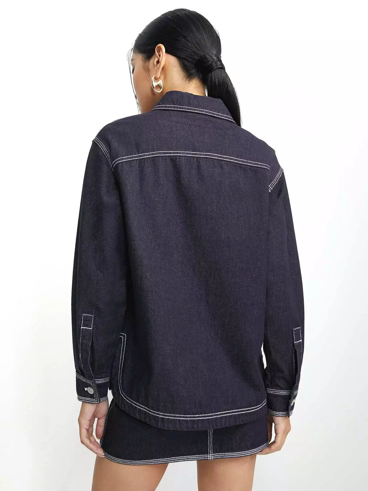 Denim Jacket with Silver Hardware - Dark Blue