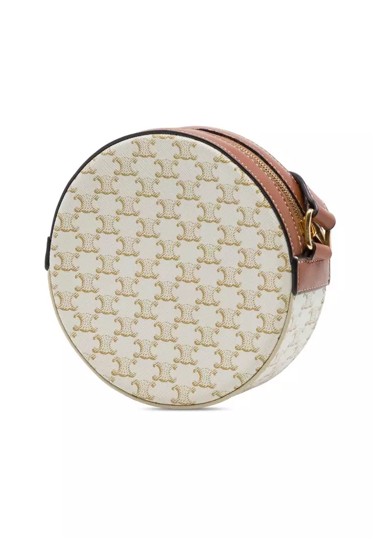 Pre-Loved Celine Triomphe Coated Canvas Embroidered Round Purse On Strap