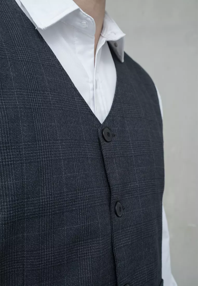 Houseofcuff Vest / Rompi Formal Biru Kotak Navy Waistcoat Wedding Tuxedo