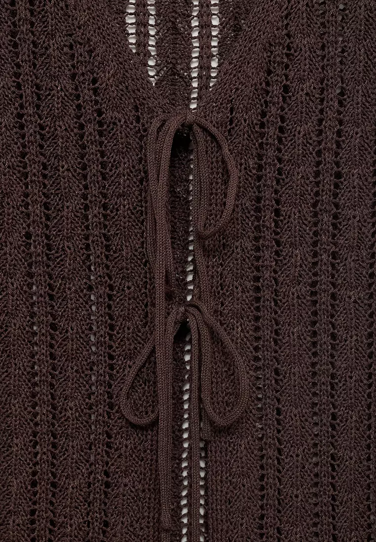 Openwork Knitted Waistcoat With Bow Closure