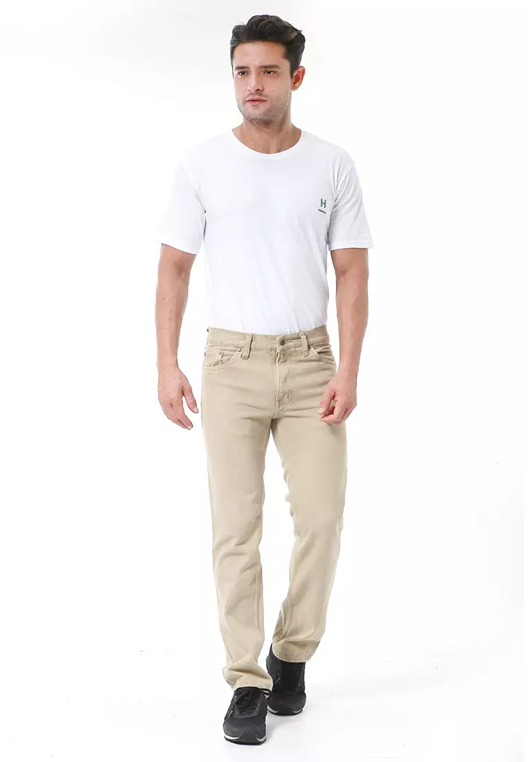Nemanja Celana Jeans Pria Standar Baggy Pants Polos Material Denim ORIGINAL - Khaki