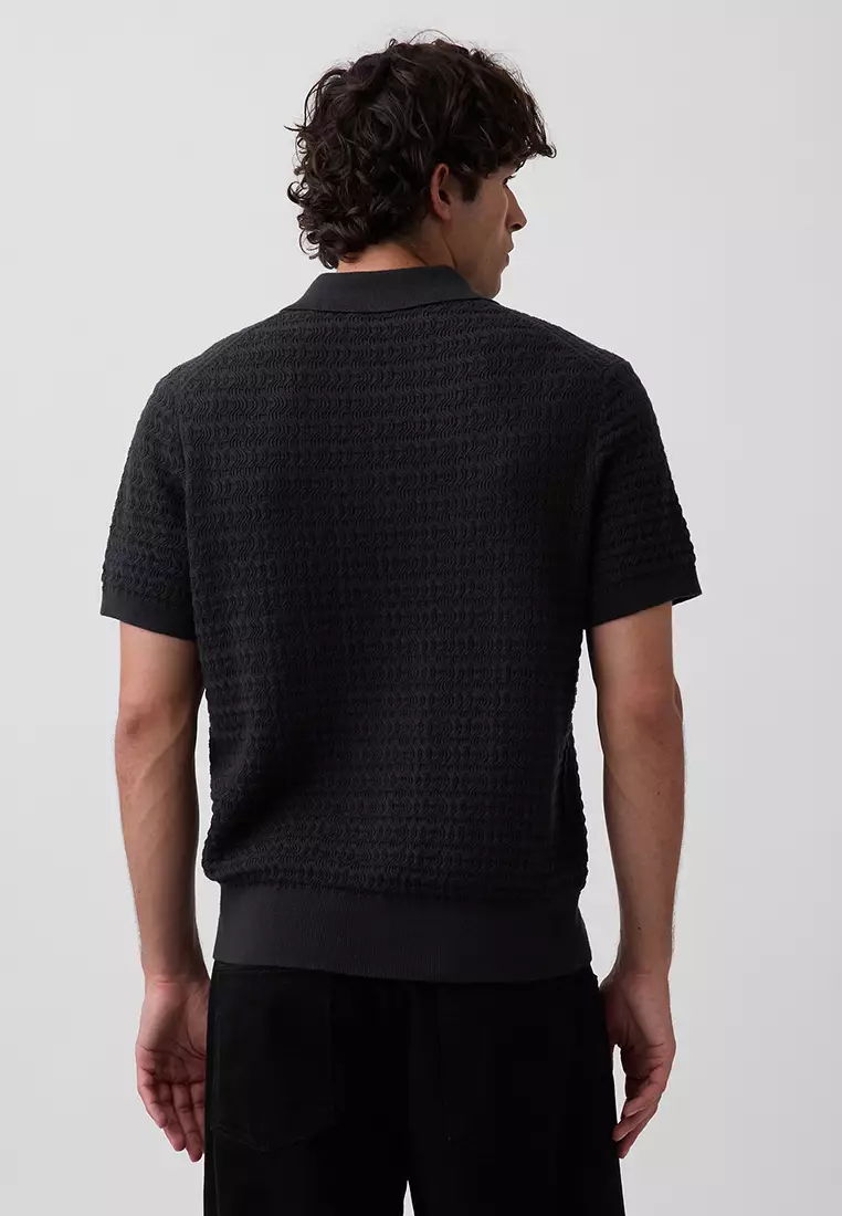 Textured Zip Sweater Polo Shirt
