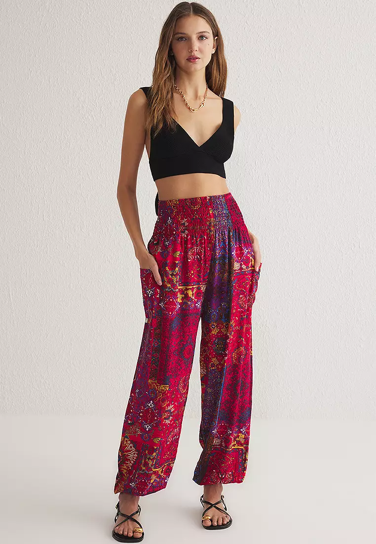 Ethnic Patterned Elasticated Shalwar Form Woven Trousers
