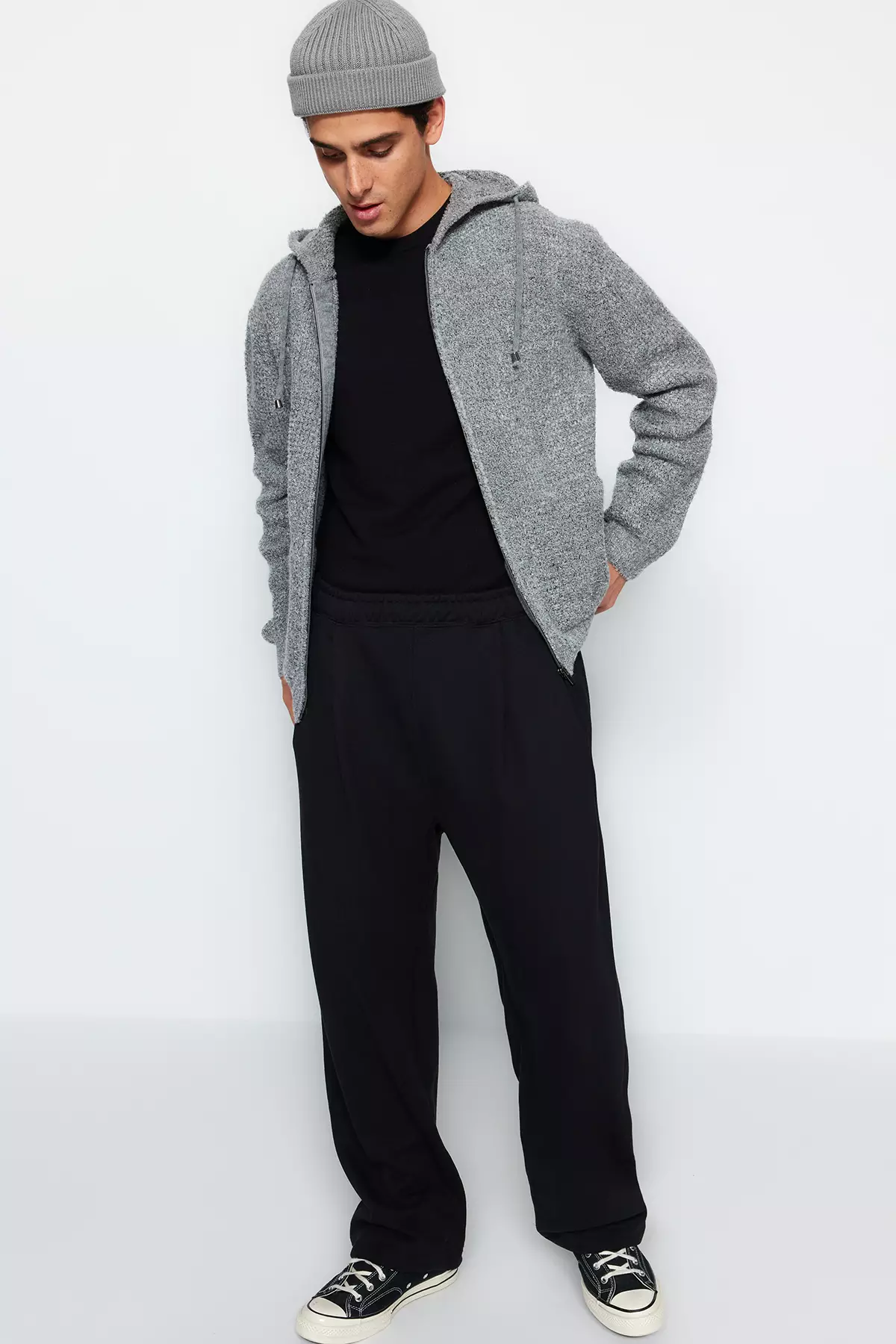 Mens grey hooded cardigan discount