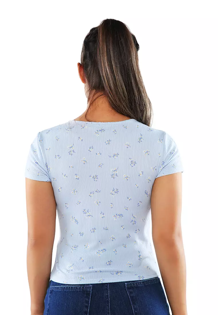 Surplice Neck Casual Summer Top in Blue