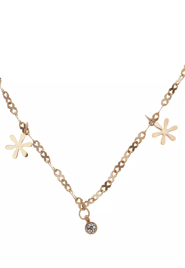 Gelang Rantai Aksesoris Wanita Motif Bunga Design Casual Premium Quality - Rosegold