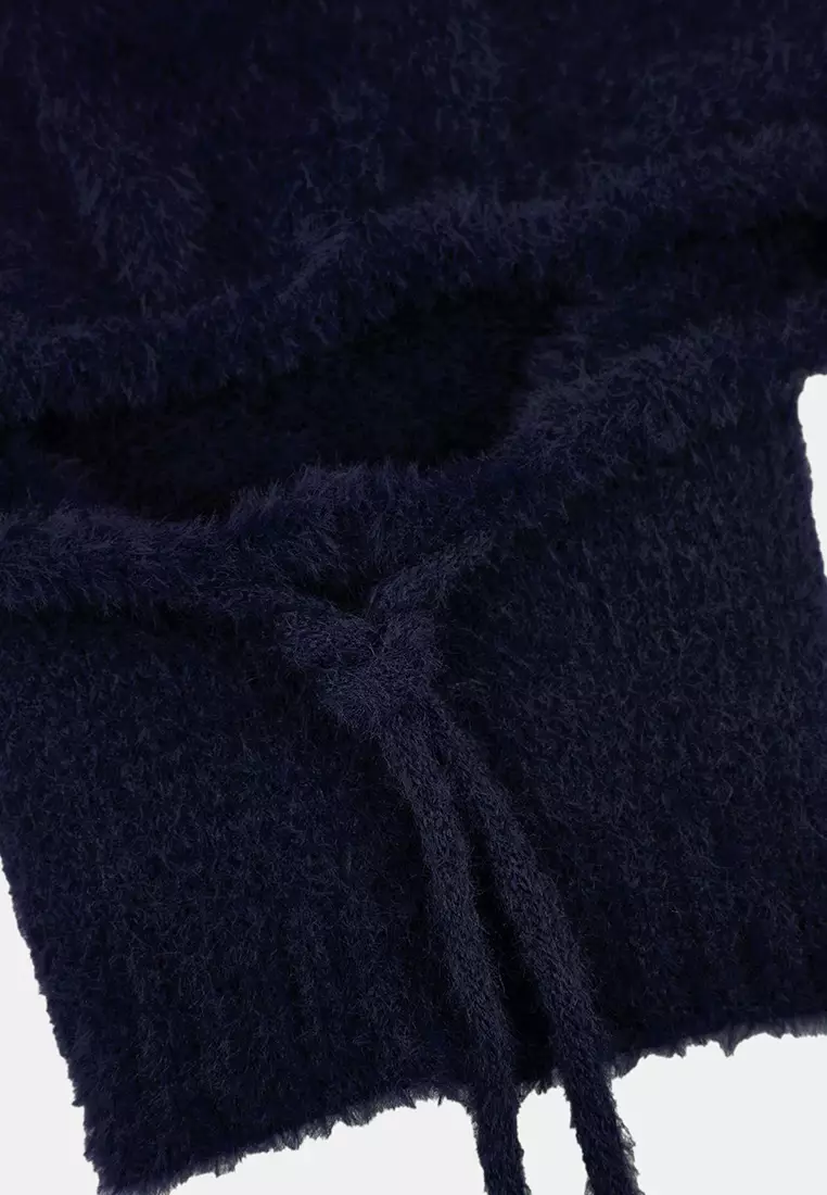 Soft Textured Tie-Up Head-Wrapping Balaklava Knitwear Beanie