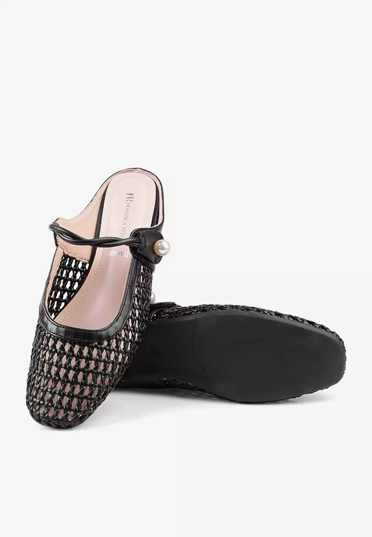 Flatshoes Mules Jaring Transparan Ringan L.Isana Black