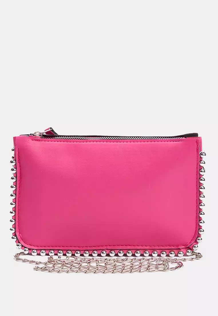 Fuchsia Studded Crossbody Women's Small Wallet Bag