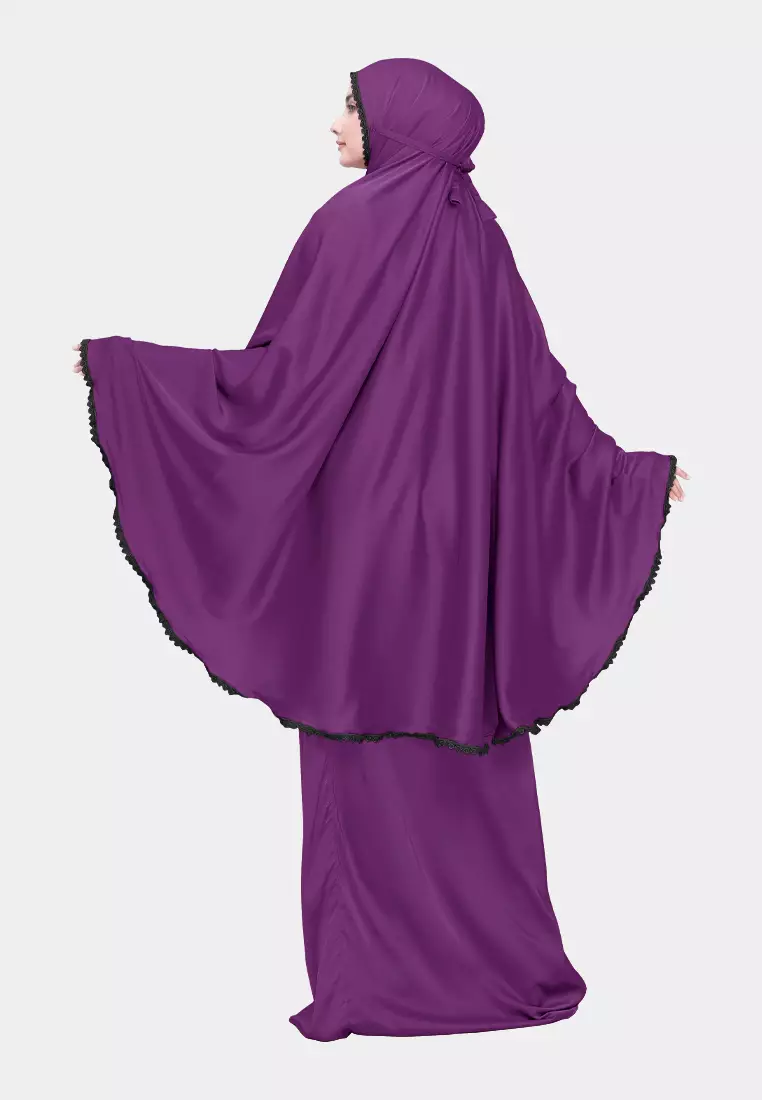 Zelena - Aury Prayer Set Renda | Mukena Jumbo Armany Silk 2in1 List Renda - Wine Purple