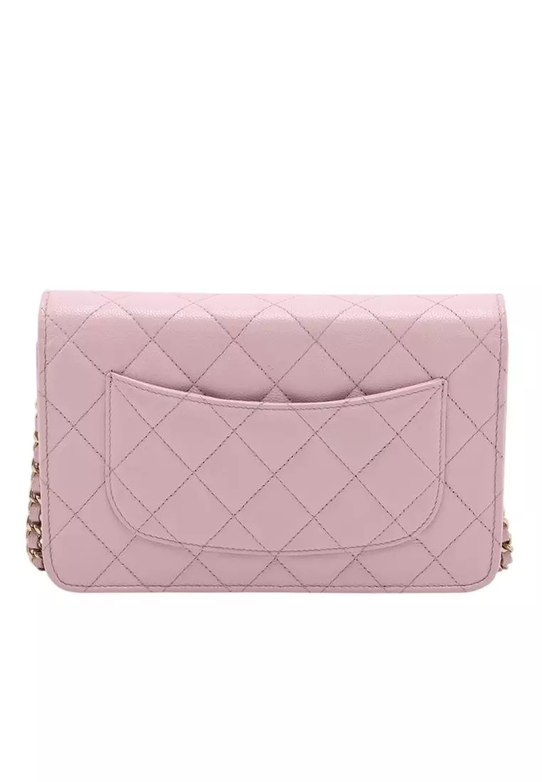 Pre-Loved Chanel Cc Quilted Caviar Wallet On Chain