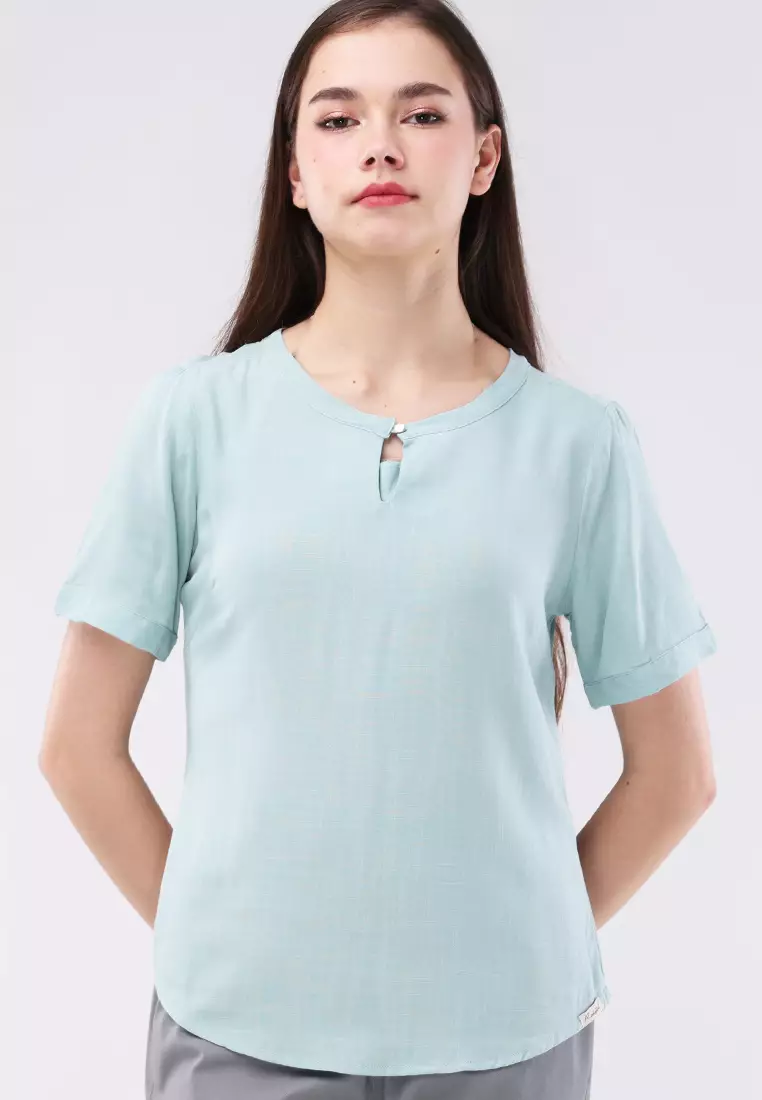 Woven Plain Soft Linen Short Sleeve Blouse