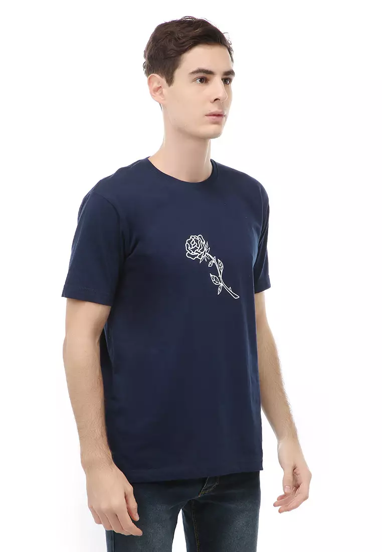 Jack T-Shirt Atasan Kasual Kaos Pria Rose Motive Lengan Pendek Material Cotton ORIGINAL - Navy