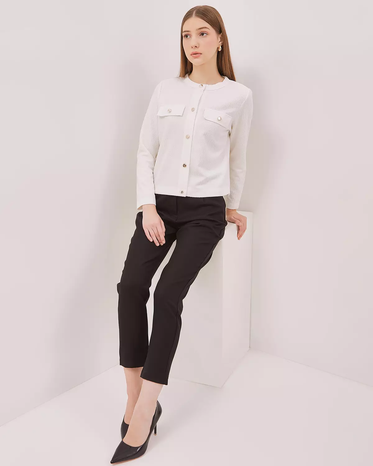 WOMEN'S WHITE LONG-SLEEVED CARDIGAN