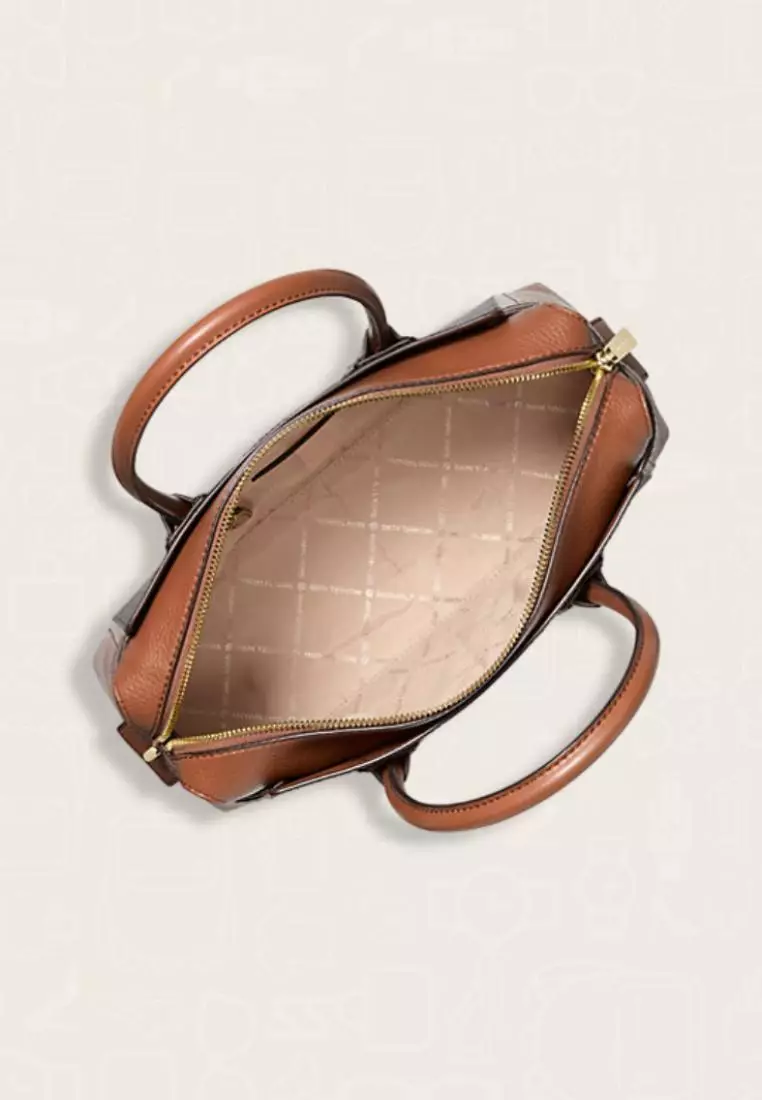 Michael Kors Mercer Medium Logo and Leather Belted Satchel Brown