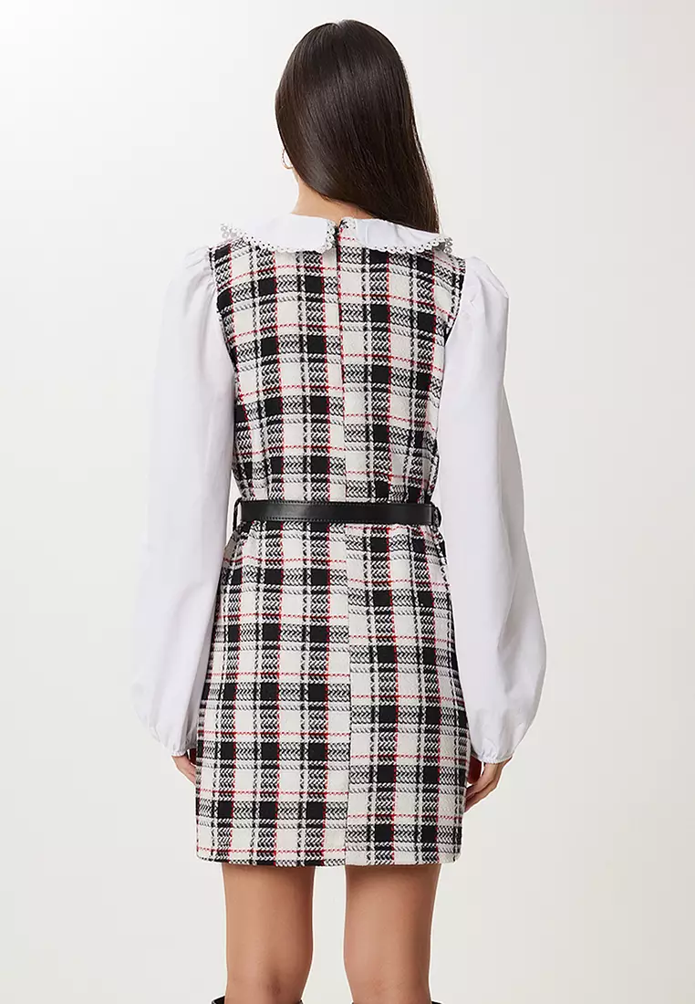 Women's Black Bone Belt Mini Tweed Dress Rg00078