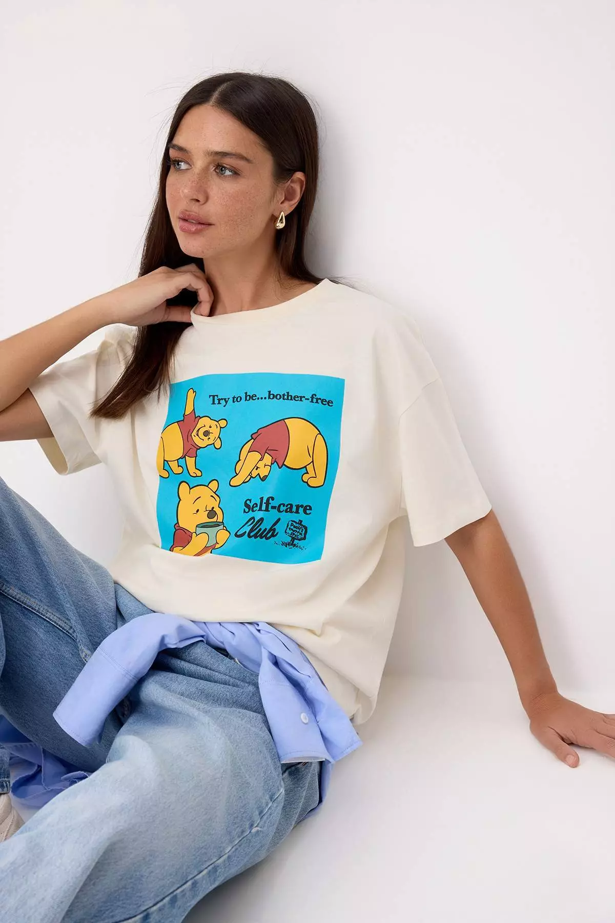 Ecru Winnie The Pooh Licensed Relaxed/Casual Fit Tok 100% Cotton Knitted T-Shirt Twoss26Ts00141