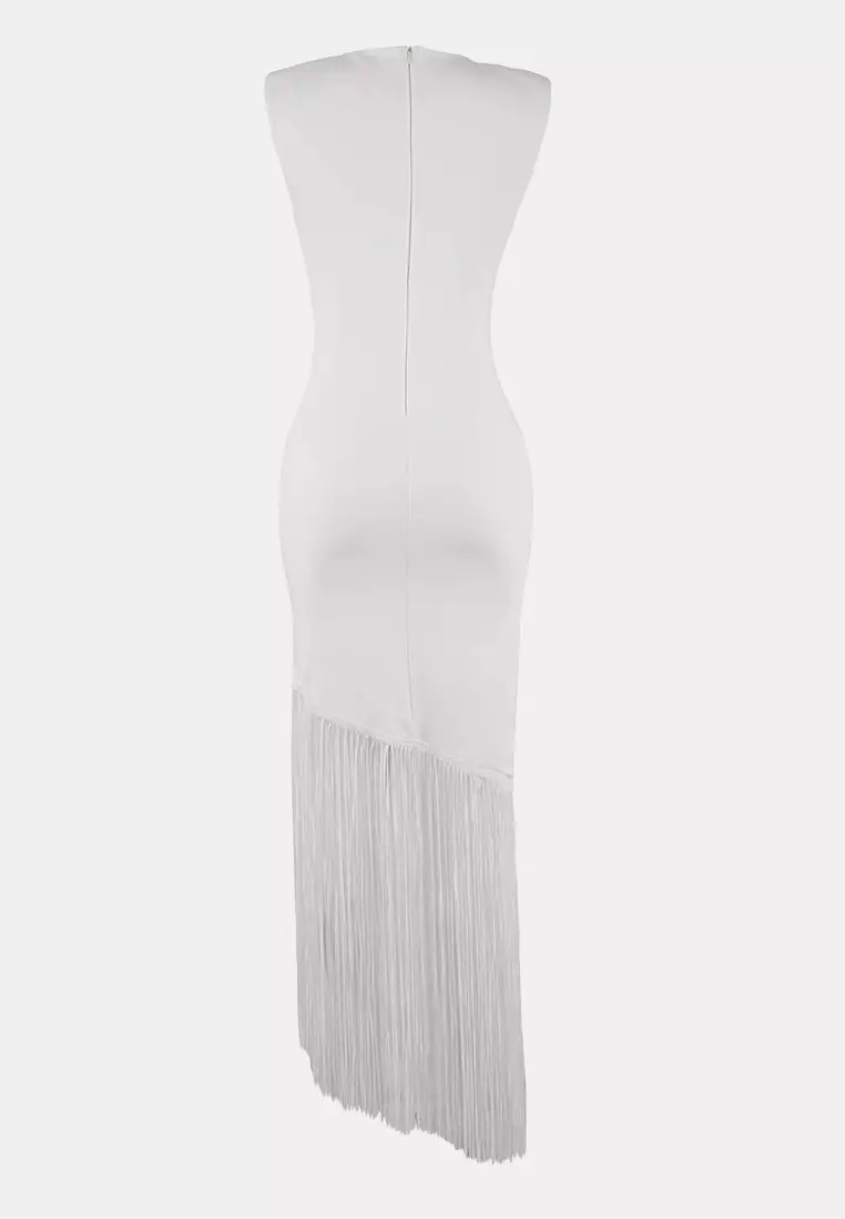 Ecru Tassel Detailed Knitted Stylish/Evening Dress Tprss26El8