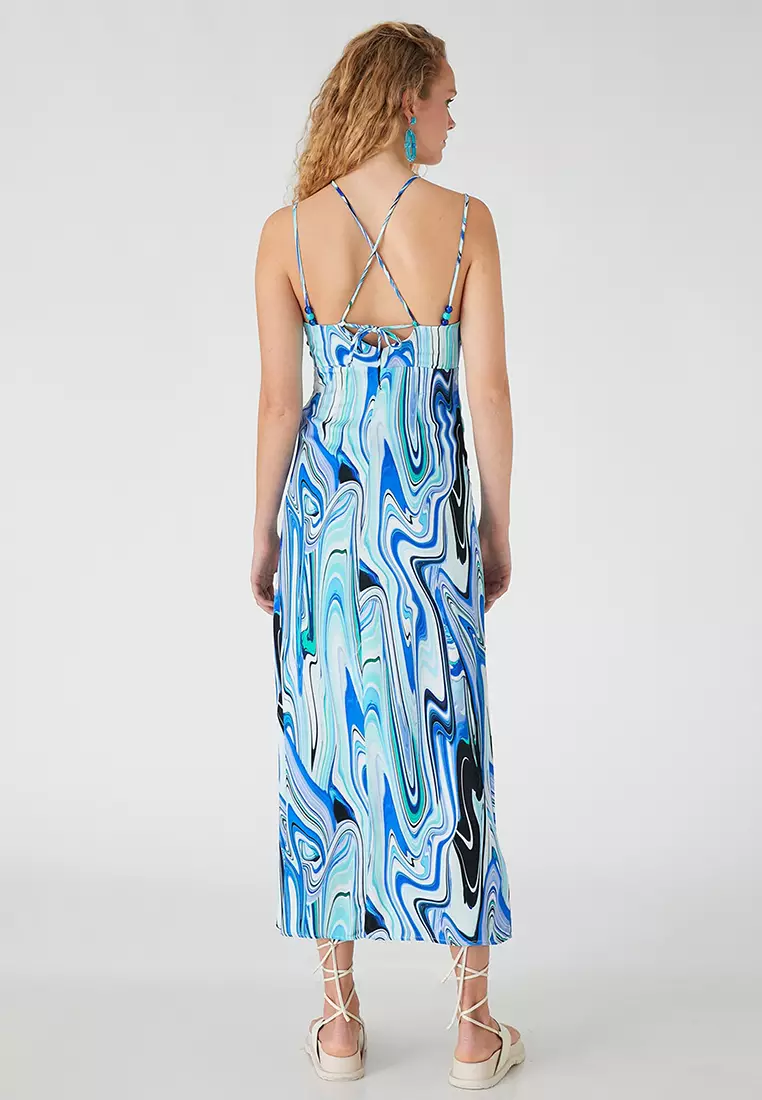 Strap Detailed Long Slit Dress