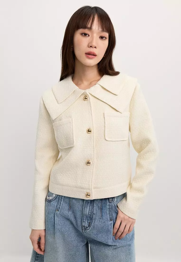 Buy Pomelo Layered Collar Tweed Jacket - Ivory 2025 Online