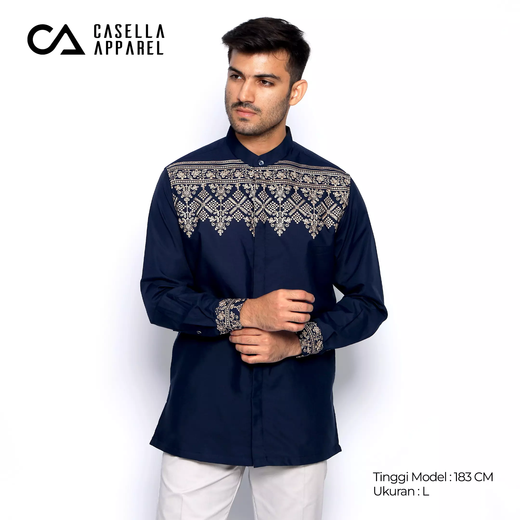Casella Baju Koko Pria Lengan Panjang Premium Edisi Koko Sultan 9964 Navy