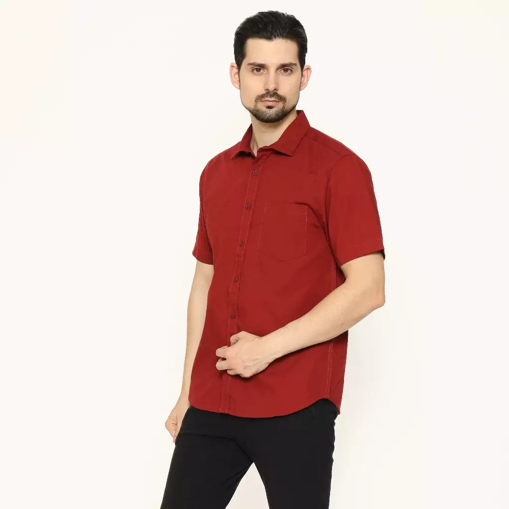 AMK Kemeja Pria Lengan Pendek SHS Fidel S/S Maroon