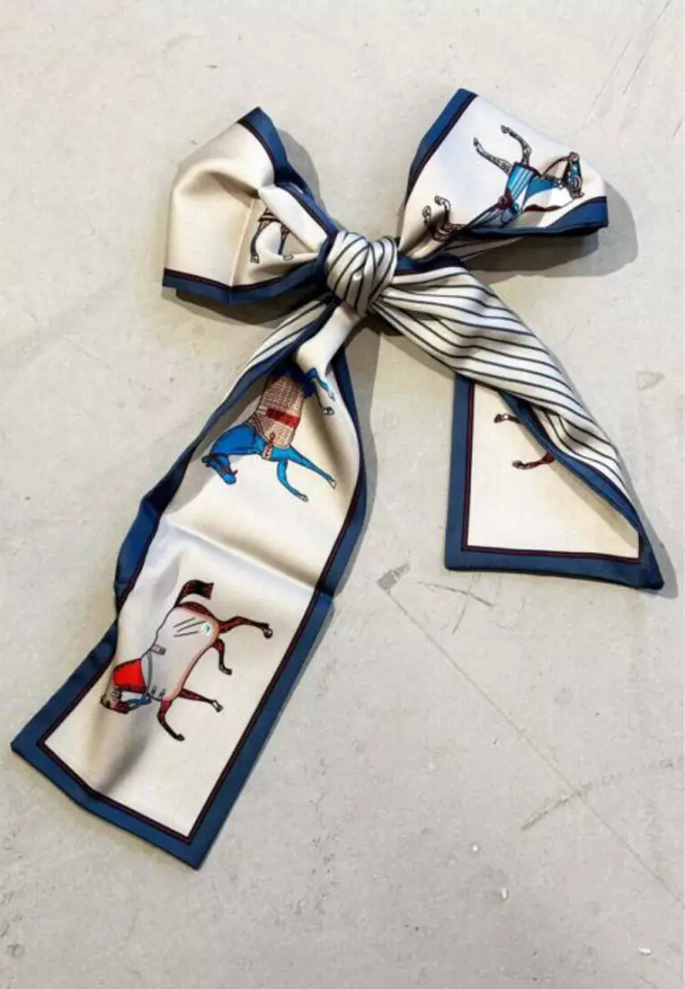 Aksesoris Wanita Horse & Stripes Twilly Skinny Multi purpose Scarf White, Multi & Blue