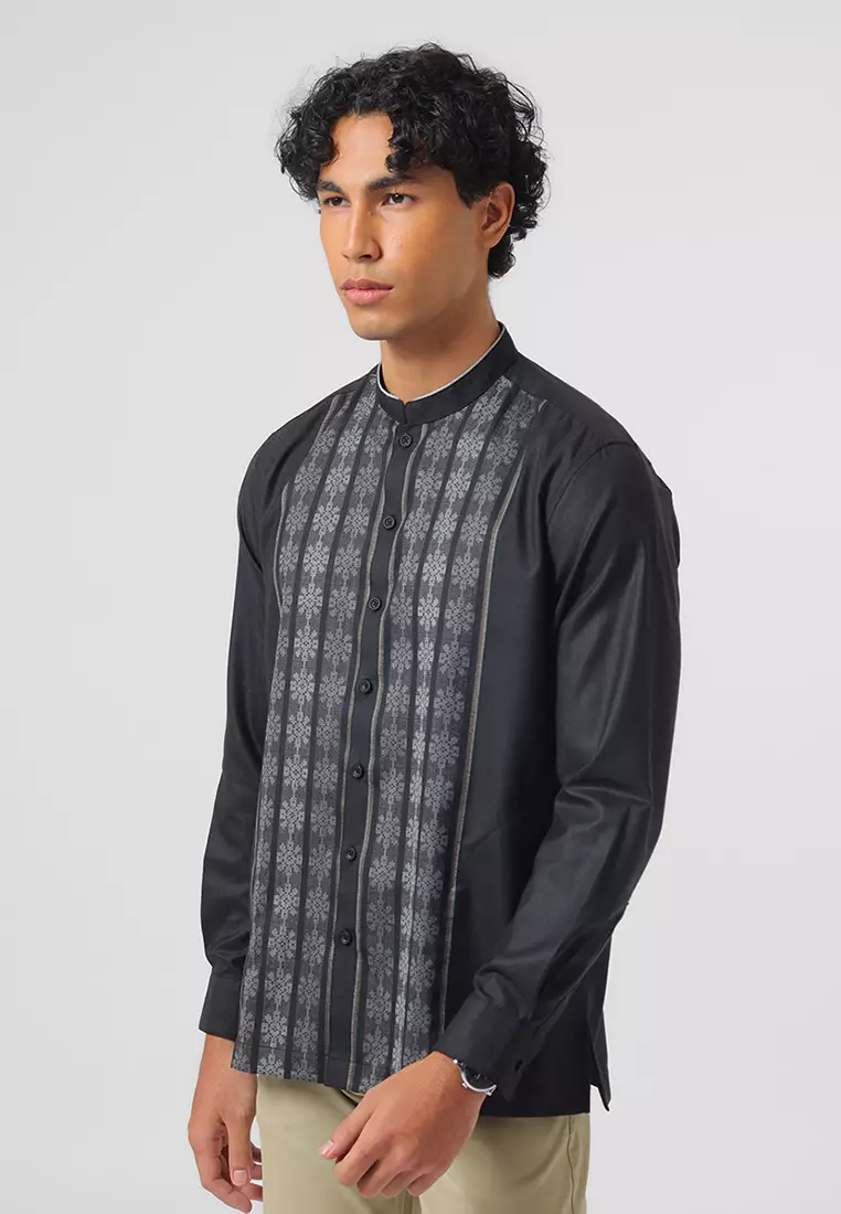 Kemeja Koko Pria Lengan Panjang LISBON BLACK Baju Muslim Pria
