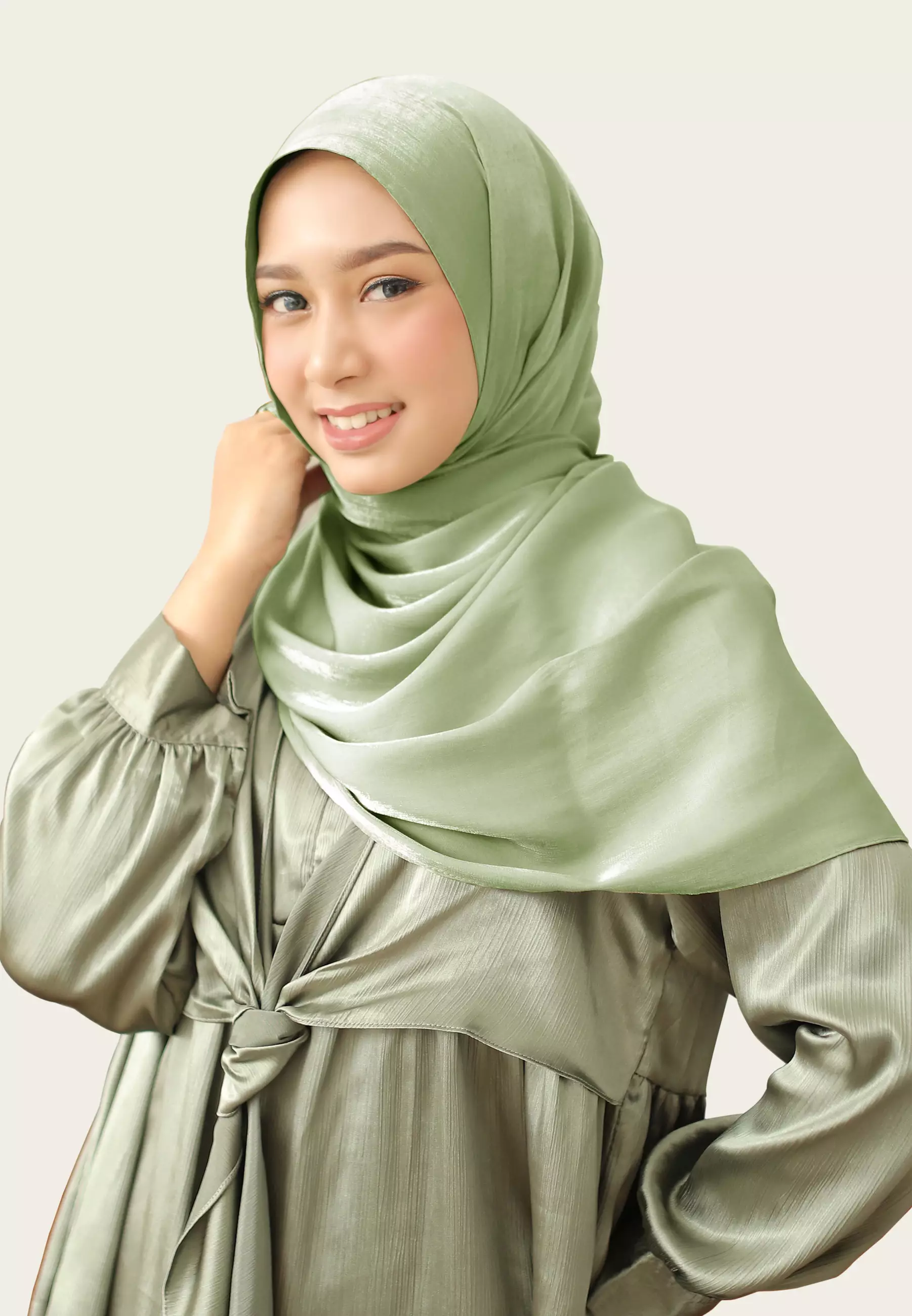 Zelena - Netta Shimmer Shawl | Pashmina Shimmer | Hijab Pashmina Silk - Matcha Green