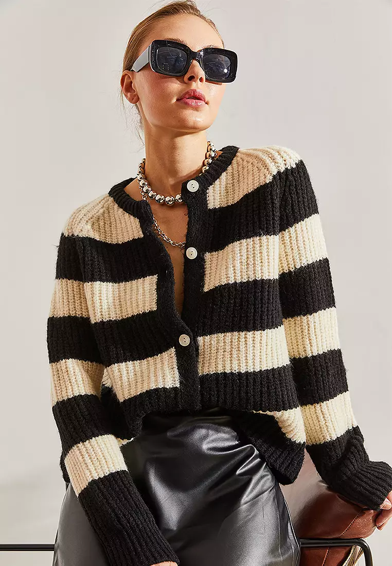 Striped Buttoned Knitwear Cardigan