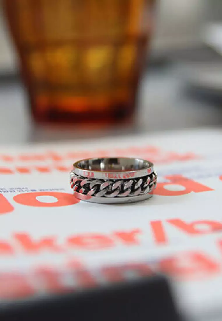 Aksesoris Pria Revovling Chain Center Men's Ring Cincin Pria Berputar Silver