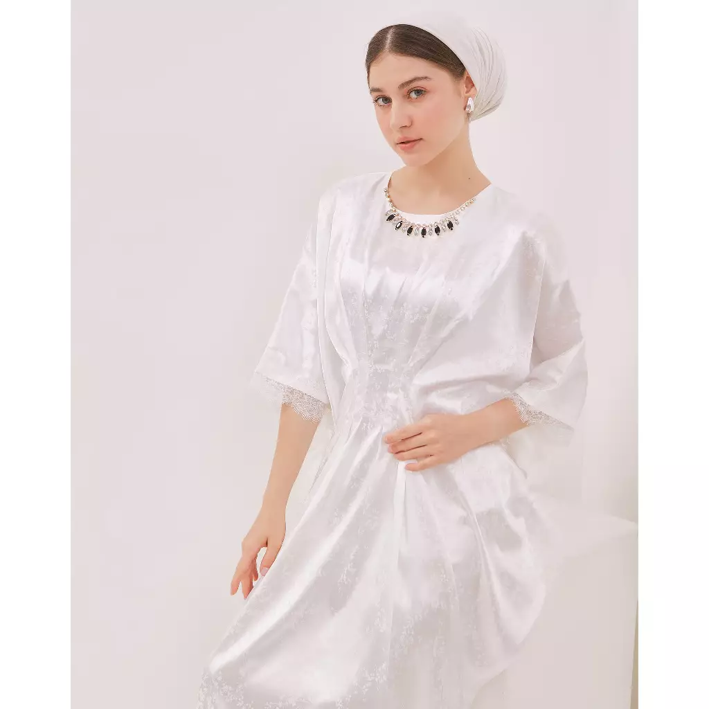 Urban Exchange Kaftan Nadine White - Abaya Lebaran Wanita Long Dress Premium Putih