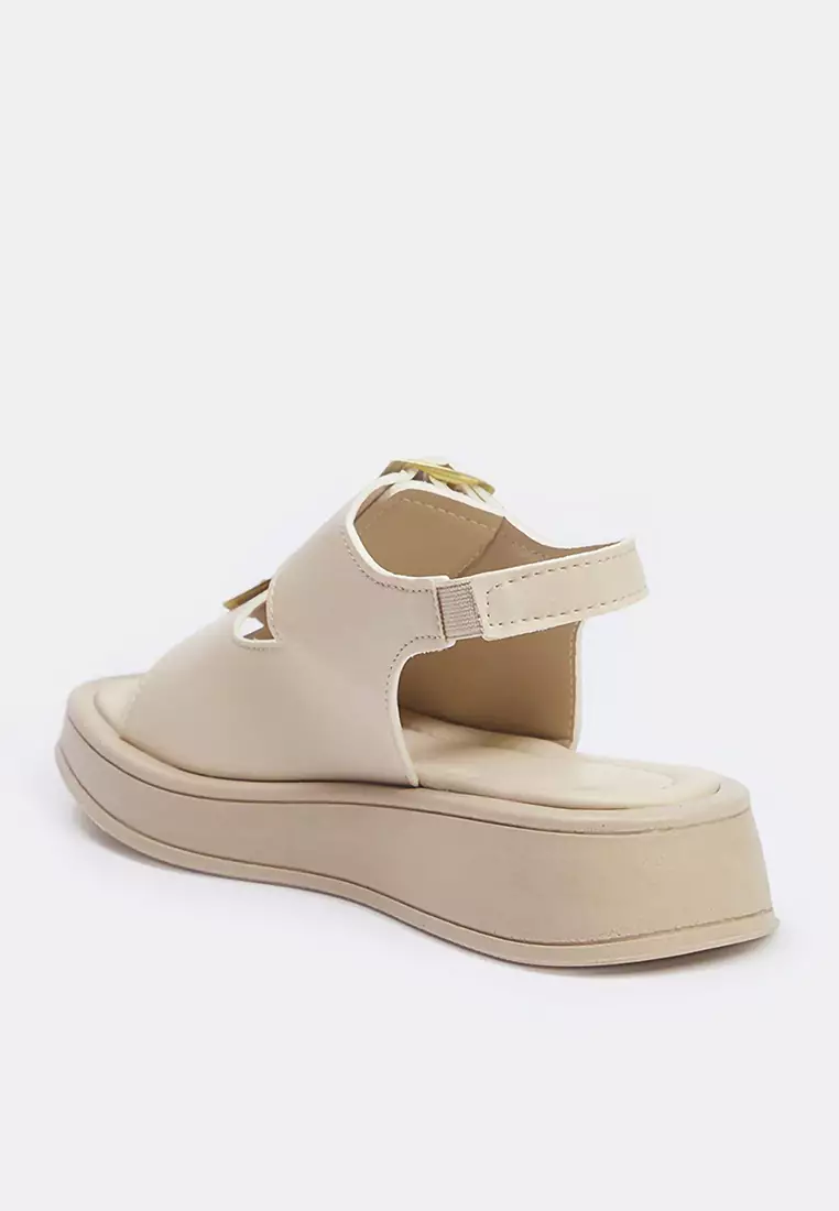 Beige Double Buckle Women's Thick Tan Sandals Takaw25Sd00000