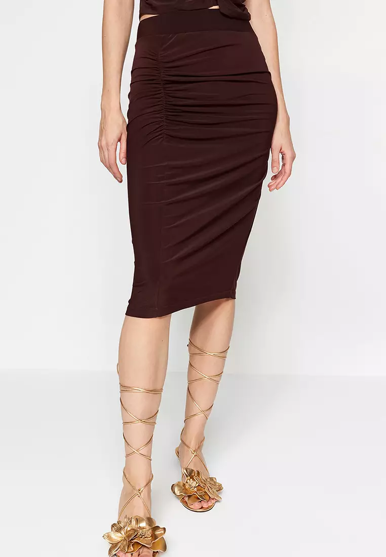 High waisted on sale pencil skirt brown