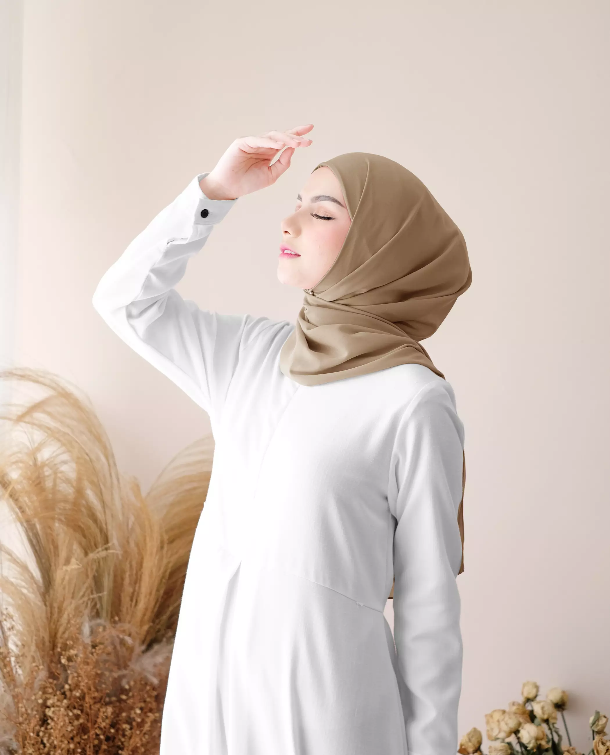 Pashmina Inner Instan 2in1 Ceruty Baby Doll - Indian Tan