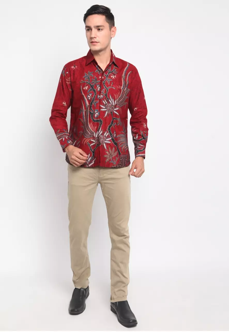 Kemeja Batik Pria Premium Slimfit Elegant Modern Lengan Panjang Jayadrata Maron