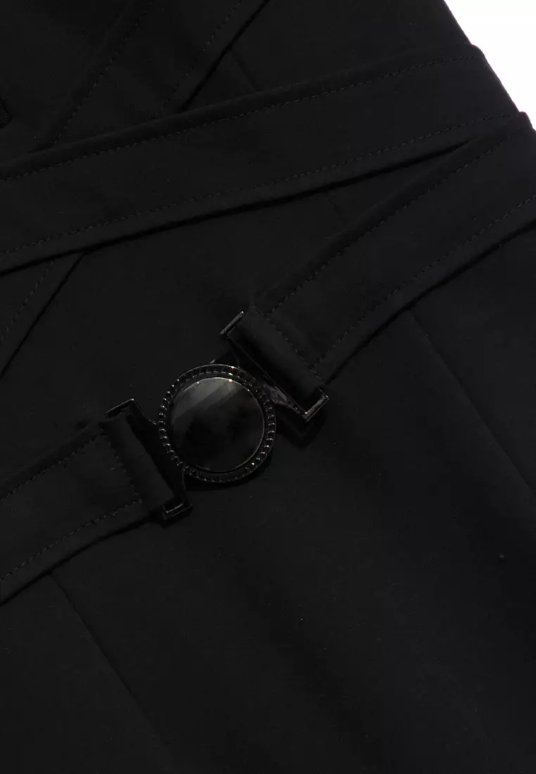 V-Neck Fitted Buckle Waist Dress